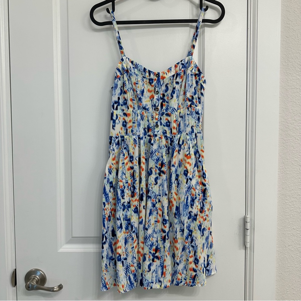 Express Multicolor Print Summer Dress XS With Adjustable Straps + Pockets